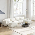 Green / Orange / Beige / Black U-Shape Chenille Sectional Sofa, 4-Seat
