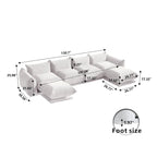 Green / Orange / Beige / Black U-Shape Chenille Sectional Sofa, 4-Seat