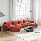Green / Orange / Beige / Black U-Shape Chenille Sectional Sofa, 4-Seat