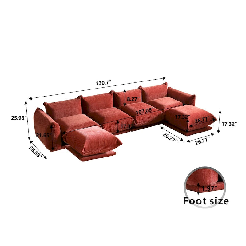 Green / Orange / Beige / Black U-Shape Chenille Sectional Sofa, 4-Seat