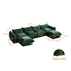 Green / Orange / Beige / Black U-Shape Chenille Sectional Sofa, 4-Seat