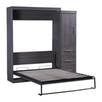 Gray Folding Murphy Wall Bed with Wardrobe & 3 Drawers, Full/Twin, 1-2 Person