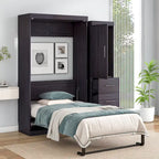 Gray Folding Murphy Wall Bed with Wardrobe & 3 Drawers, Full/Twin, 1-2 Person