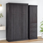 Gray Folding Murphy Wall Bed with Wardrobe & 3 Drawers, Full/Twin, 1-2 Person