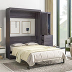 Gray Folding Murphy Wall Bed with Wardrobe & 3 Drawers, Full/Twin, 1-2 Person