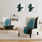 Geometric Black & Teal Upholstered Accent Chair – Single Seat