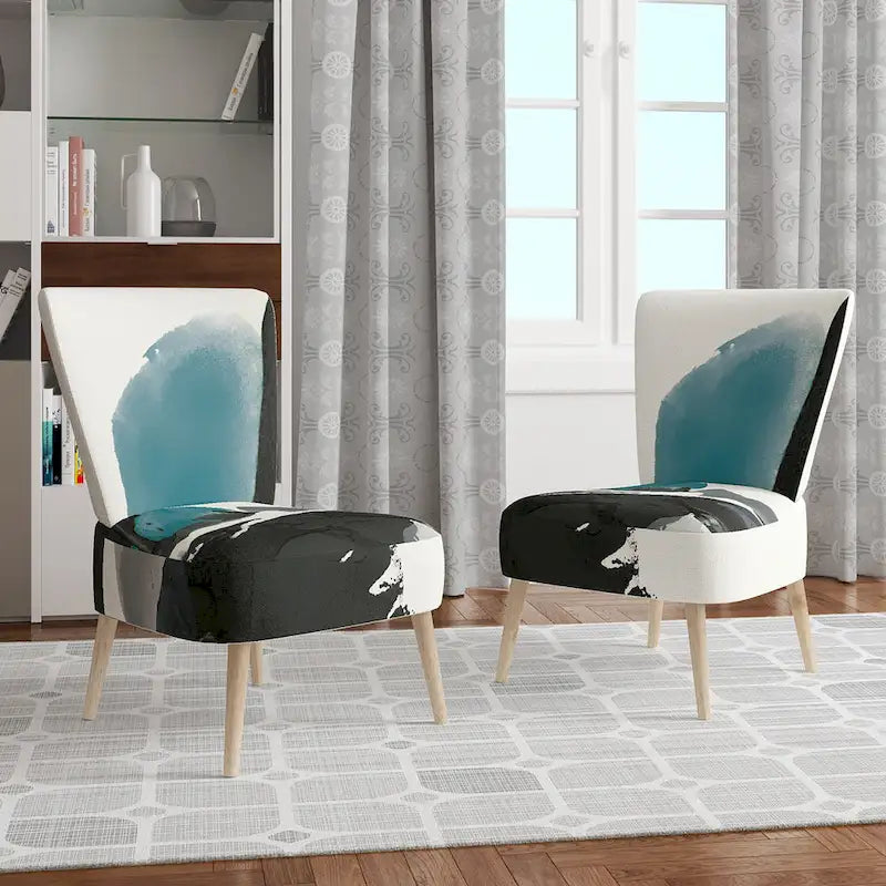 Geometric Black & Teal Upholstered Accent Chair – Single Seat
