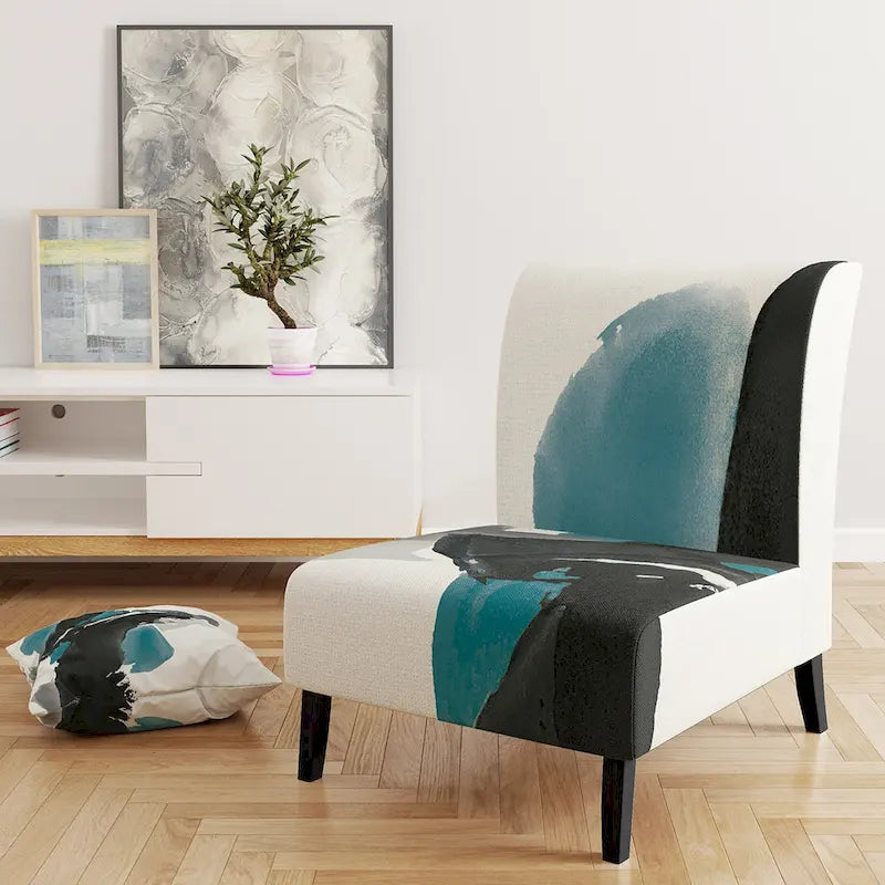 Geometric Black & Teal Upholstered Accent Chair – Single Seat