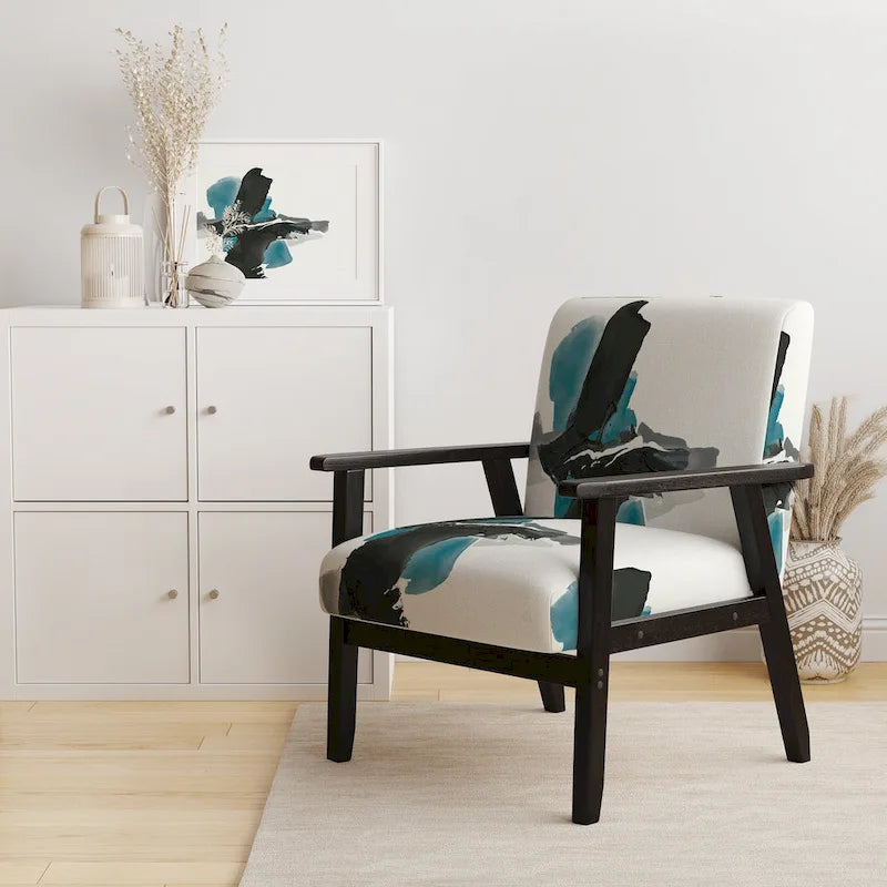 Geometric Black & Teal Upholstered Accent Chair – Single Seat