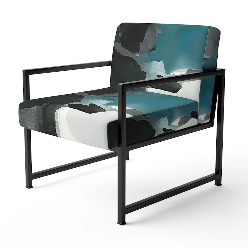 Geometric Black & Teal Upholstered Accent Chair – Single Seat