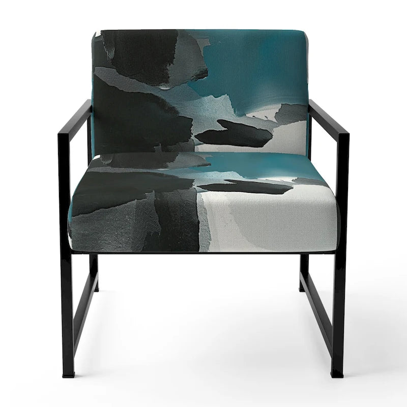 Geometric Black & Teal Upholstered Accent Chair – Single Seat