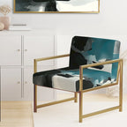 Geometric Black & Teal Upholstered Accent Chair – Single Seat