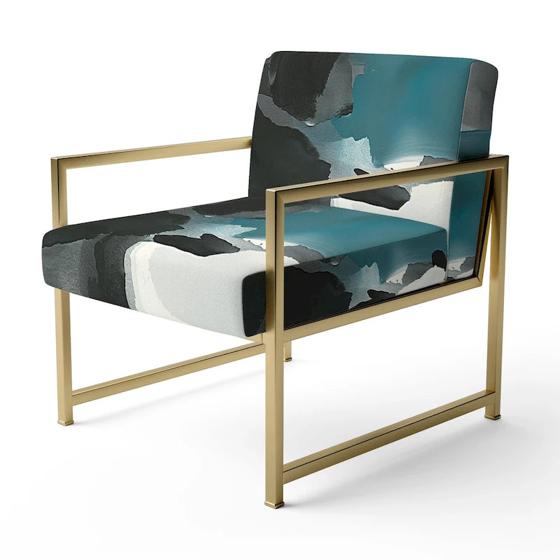 Geometric Black & Teal Upholstered Accent Chair – Single Seat