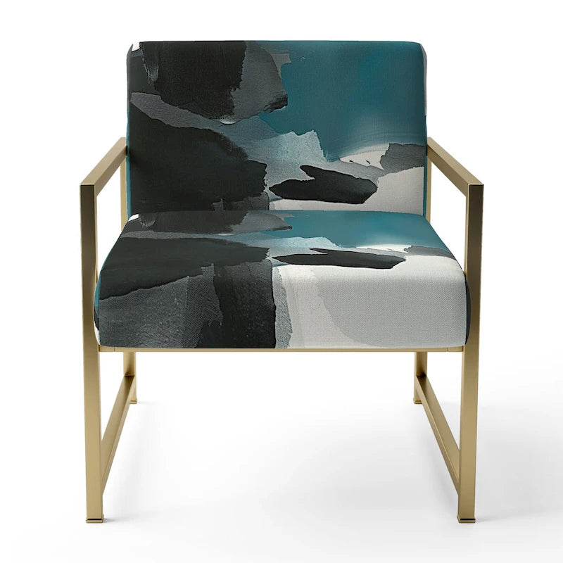 Geometric Black & Teal Upholstered Accent Chair – Single Seat