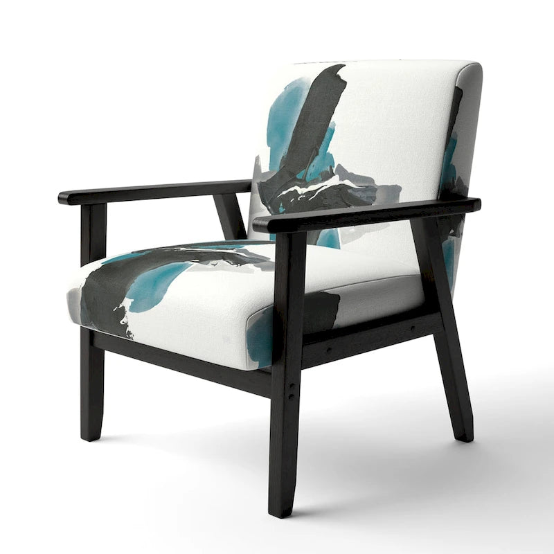 Geometric Black & Teal Upholstered Accent Chair – Single Seat