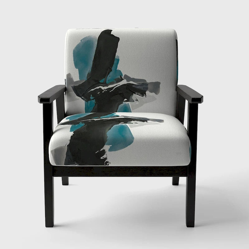 Geometric Black & Teal Upholstered Accent Chair – Single Seat