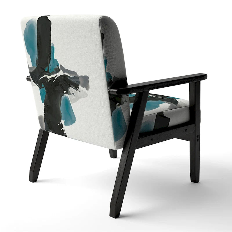 Geometric Black & Teal Upholstered Accent Chair – Single Seat