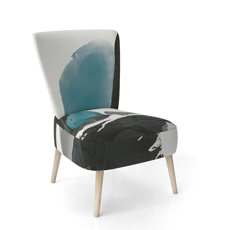 Geometric Black & Teal Upholstered Accent Chair – Single Seat