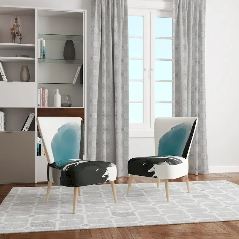 Geometric Black & Teal Upholstered Accent Chair – Single Seat