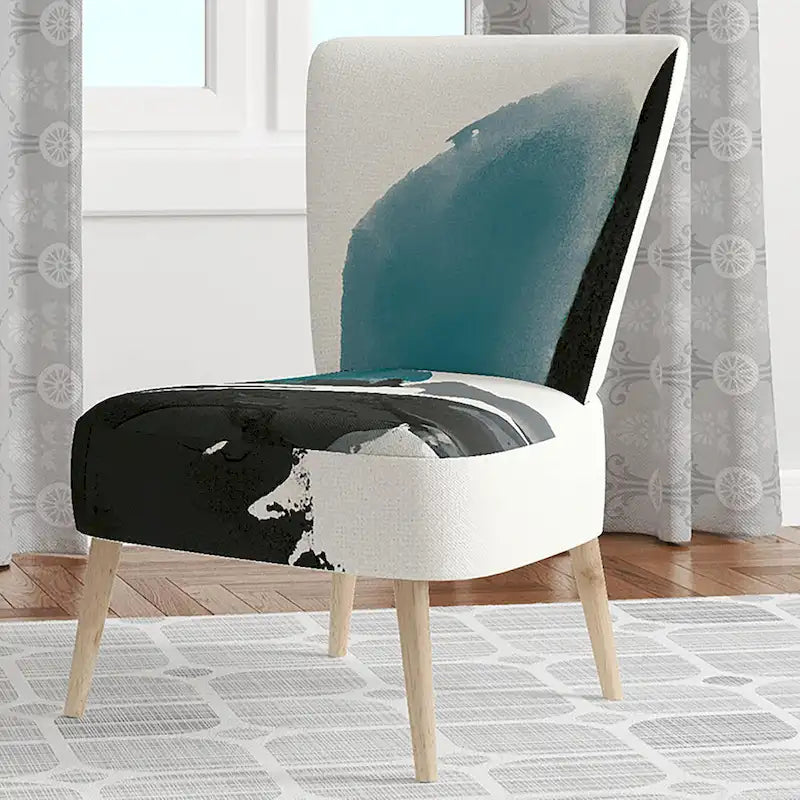 Geometric Black & Teal Upholstered Accent Chair – Single Seat