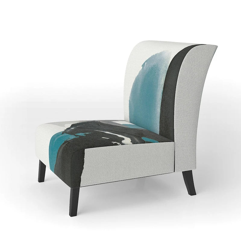 Geometric Black & Teal Upholstered Accent Chair – Single Seat