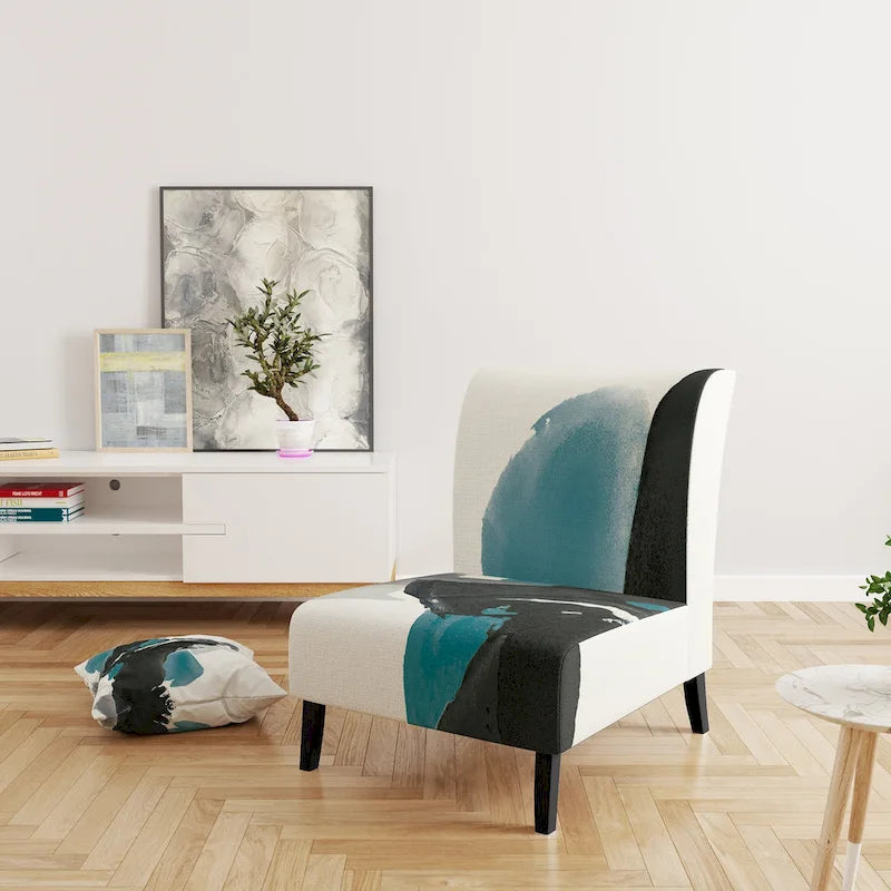 Geometric Black & Teal Upholstered Accent Chair – Single Seat