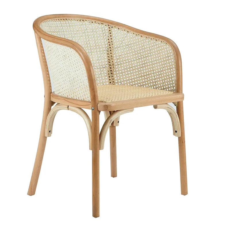 Natural Wood Armchair with Rattan Seat, Single