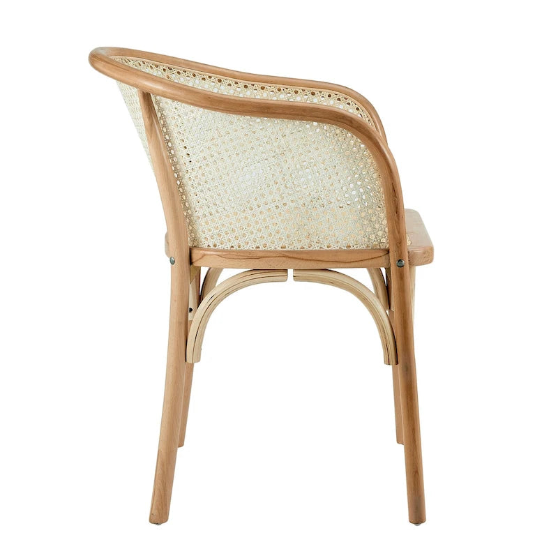 Natural Wood Armchair with Rattan Seat, Single