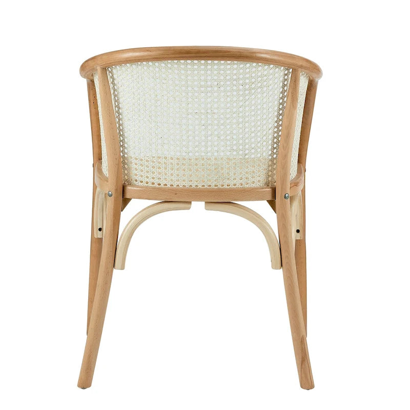 Natural Wood Armchair with Rattan Seat, Single