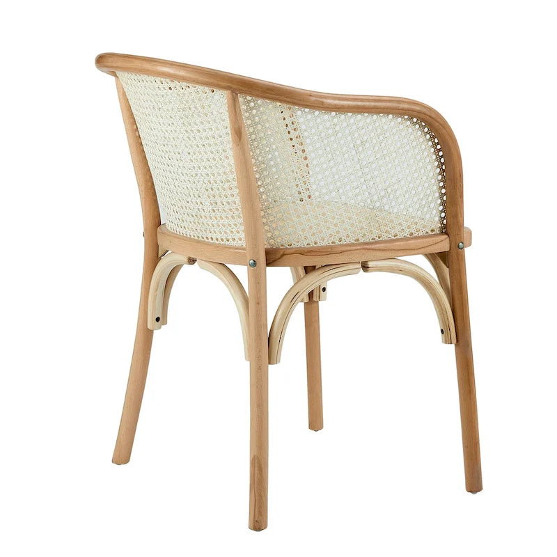 Natural Wood Armchair with Rattan Seat, Single