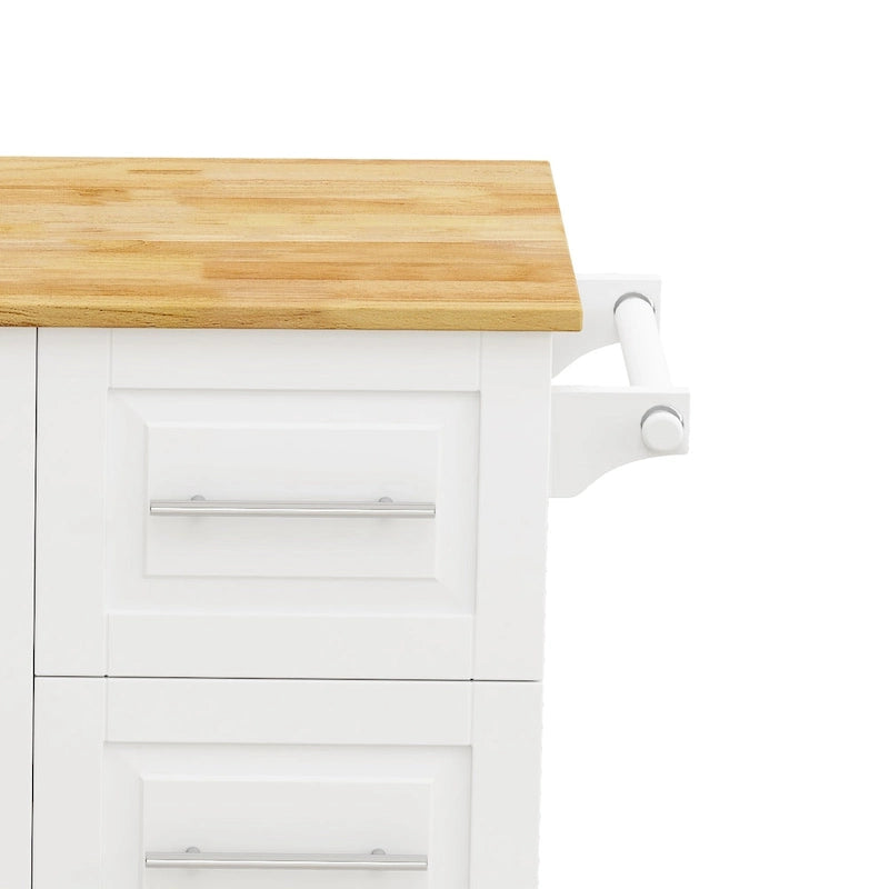 Black/White Rolling Kitchen Island Cart with 3 Drawers & Cabinet, 1-2 Person