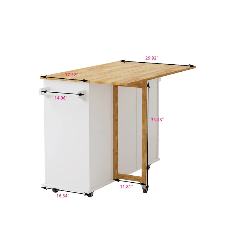 Black/White Rolling Kitchen Island Cart with 3 Drawers & Cabinet, 1-2 Person