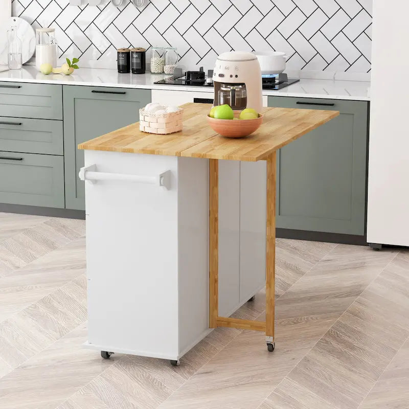 Black/White Rolling Kitchen Island Cart with 3 Drawers & Cabinet, 1-2 Person