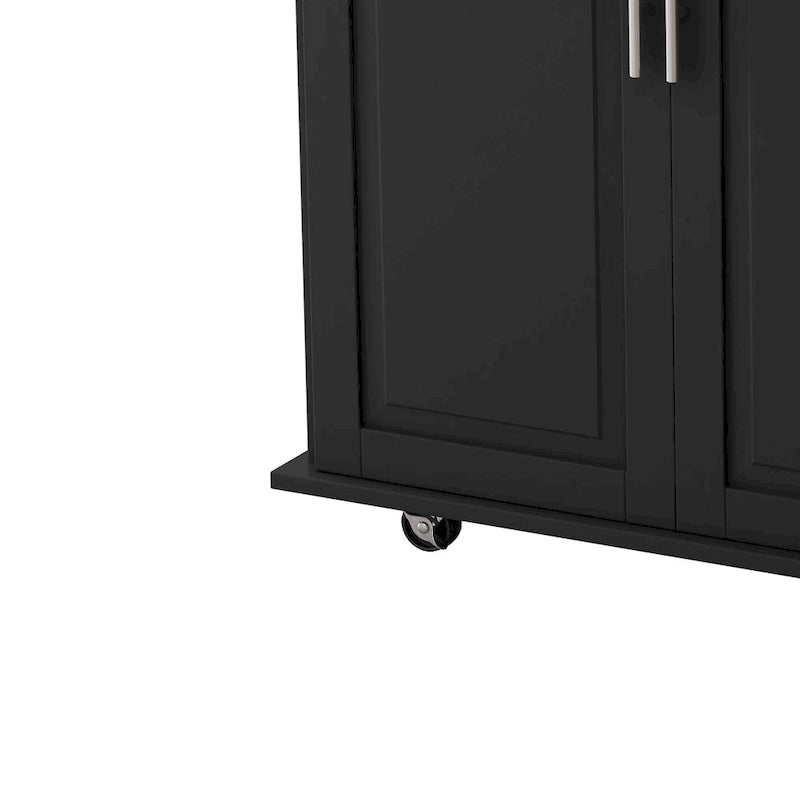 Black/White Rolling Kitchen Island Cart with 3 Drawers & Cabinet, 1-2 Person