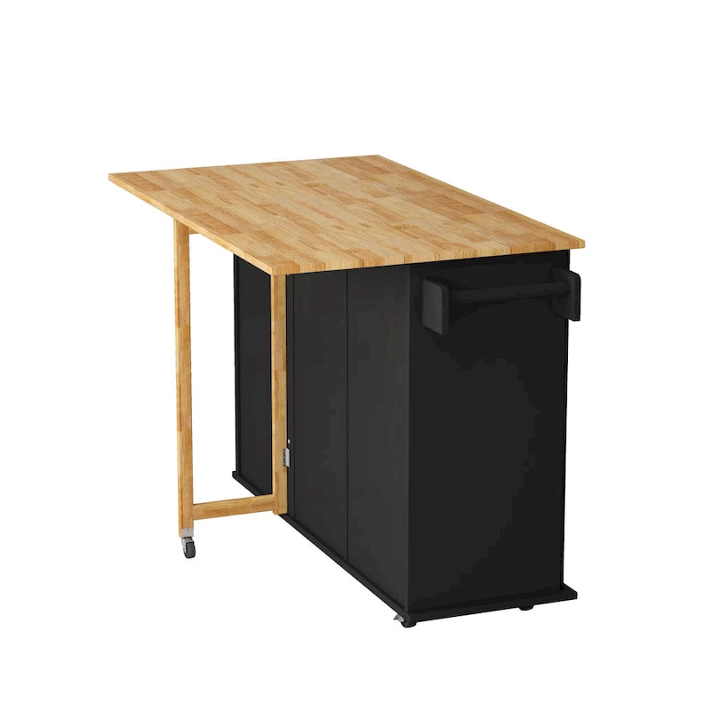 Black/White Rolling Kitchen Island Cart with 3 Drawers & Cabinet, 1-2 Person