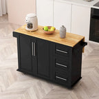 Black/White Rolling Kitchen Island Cart with 3 Drawers & Cabinet, 1-2 Person