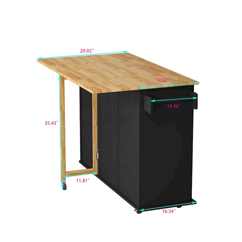 Black/White Rolling Kitchen Island Cart with 3 Drawers & Cabinet, 1-2 Person