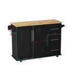 Black/White Rolling Kitchen Island Cart with 3 Drawers & Cabinet, 1-2 Person