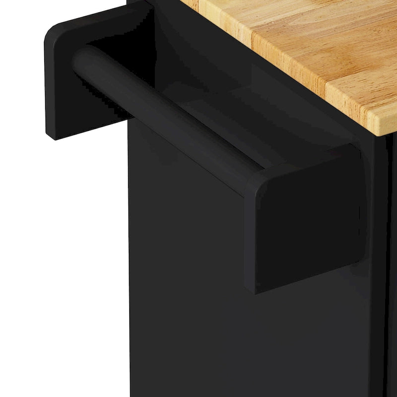 Black/White Rolling Kitchen Island Cart with 3 Drawers & Cabinet, 1-2 Person