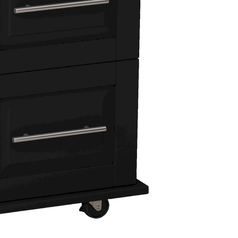Black/White Rolling Kitchen Island Cart with 3 Drawers & Cabinet, 1-2 Person