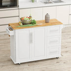 Black/White Rolling Kitchen Island Cart with 3 Drawers & Cabinet, 1-2 Person