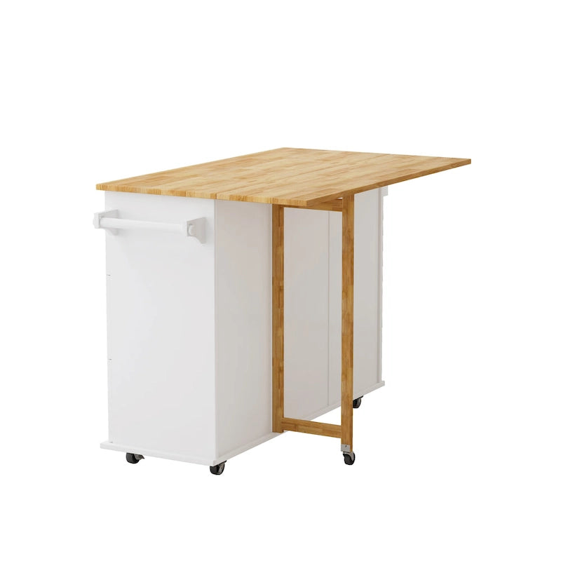 Black/White Rolling Kitchen Island Cart with 3 Drawers & Cabinet, 1-2 Person