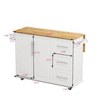 Black/White Rolling Kitchen Island Cart with 3 Drawers & Cabinet, 1-2 Person