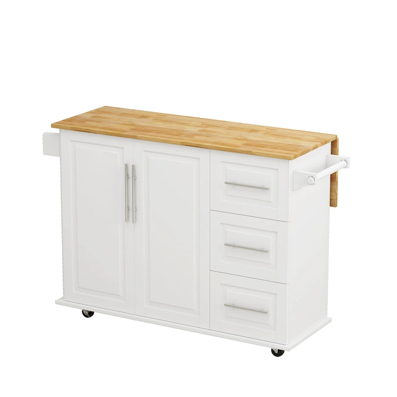 Black/White Rolling Kitchen Island Cart with 3 Drawers & Cabinet, 1-2 Person