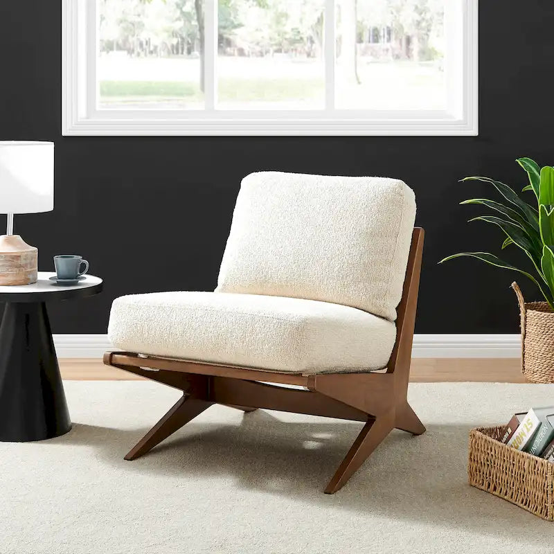 Mid-Century Accent Chair, Borneo Chocolate / Palladian Beige, Ladder Back, Single Seat