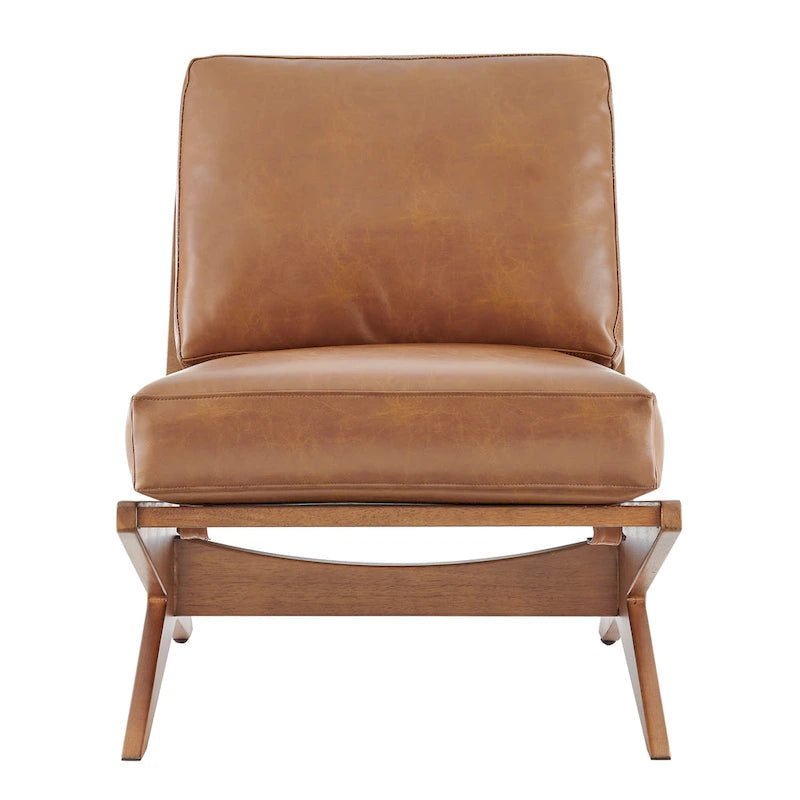 Mid-Century Accent Chair, Borneo Chocolate / Palladian Beige, Ladder Back, Single Seat