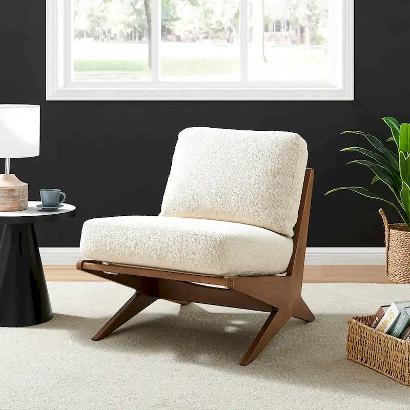 Mid-Century Accent Chair, Borneo Chocolate / Palladian Beige, Ladder Back, Single Seat