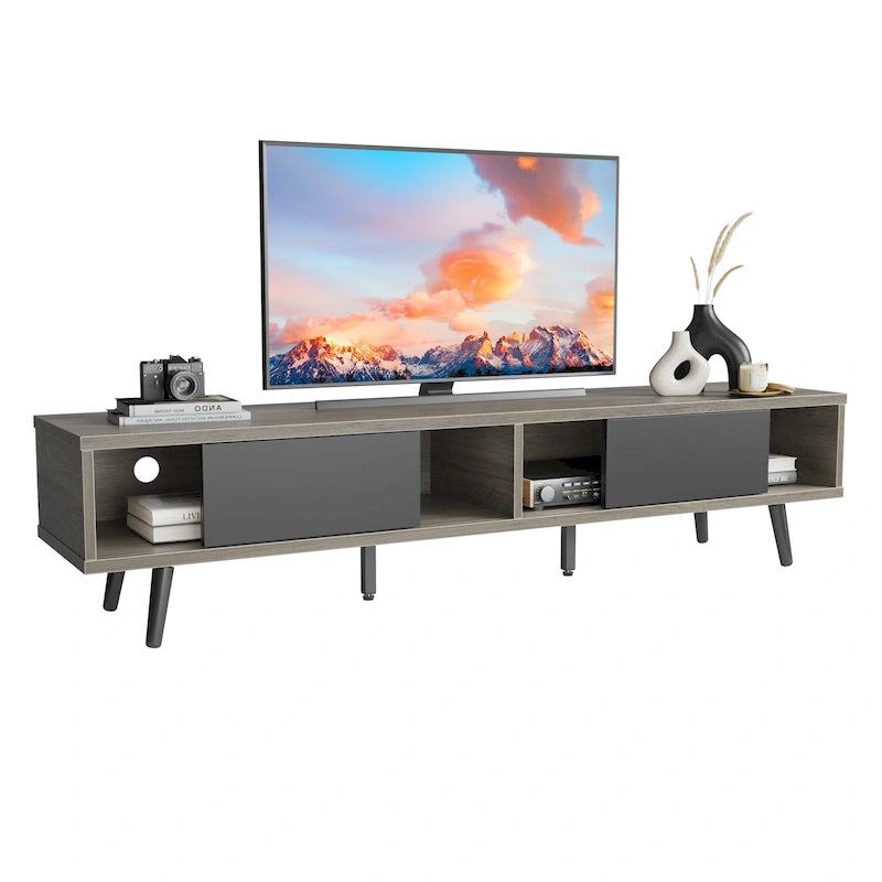 Mid-Century TV Stand with Sliding Doors, Multi-Color, Fits up to 75" TV – 70"