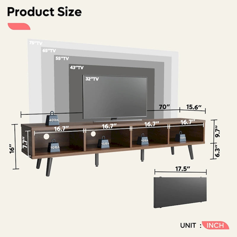 Mid-Century TV Stand with Sliding Doors, Multi-Color, Fits up to 75" TV – 70"