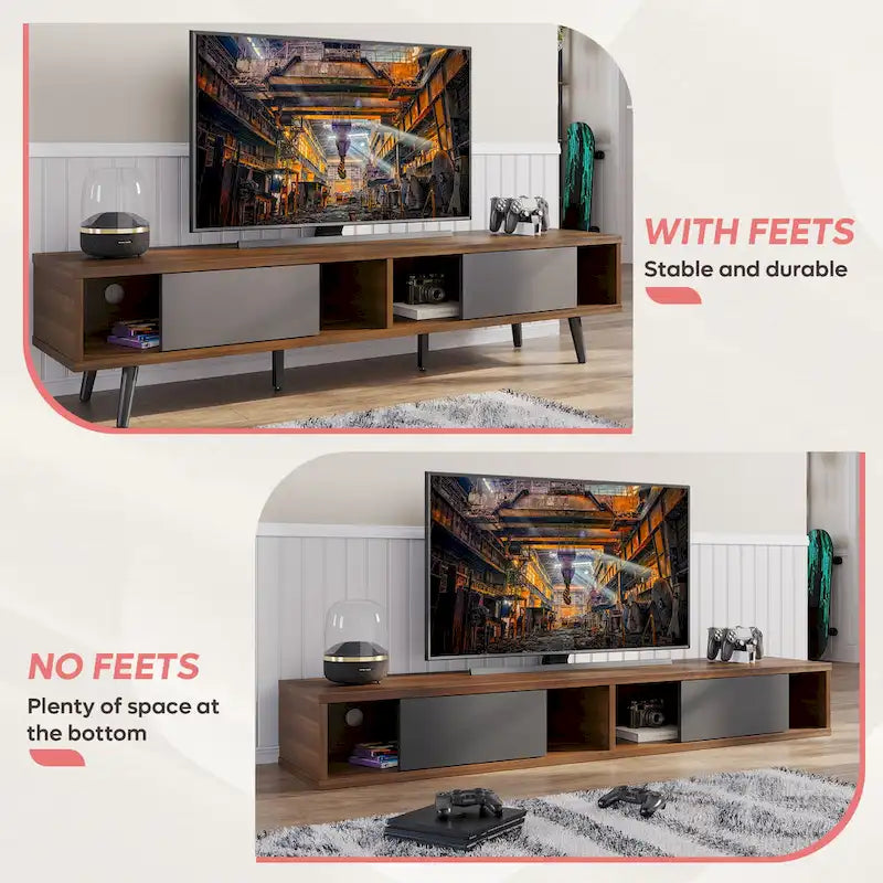 Mid-Century TV Stand with Sliding Doors, Multi-Color, Fits up to 75" TV – 70"